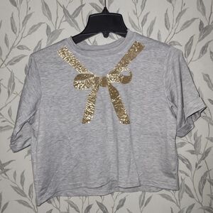 Nwt Girls Size 14 Joyfolie Gray Tee with Gold Bow Accent